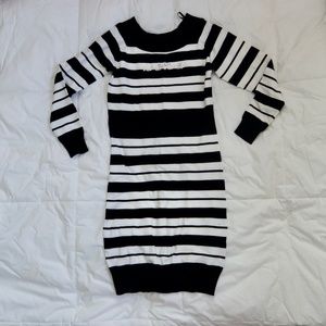BEBE - Rhinestone Logo- Black and White Knee High Sweater Dress - Size Large